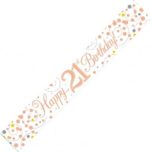 Sparkling Fizz 21st Rose Gold Holographic Birthday Banner